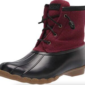 Sperry Women's Saltwater Emboss Wool Cordovan Red Black Rain Boot